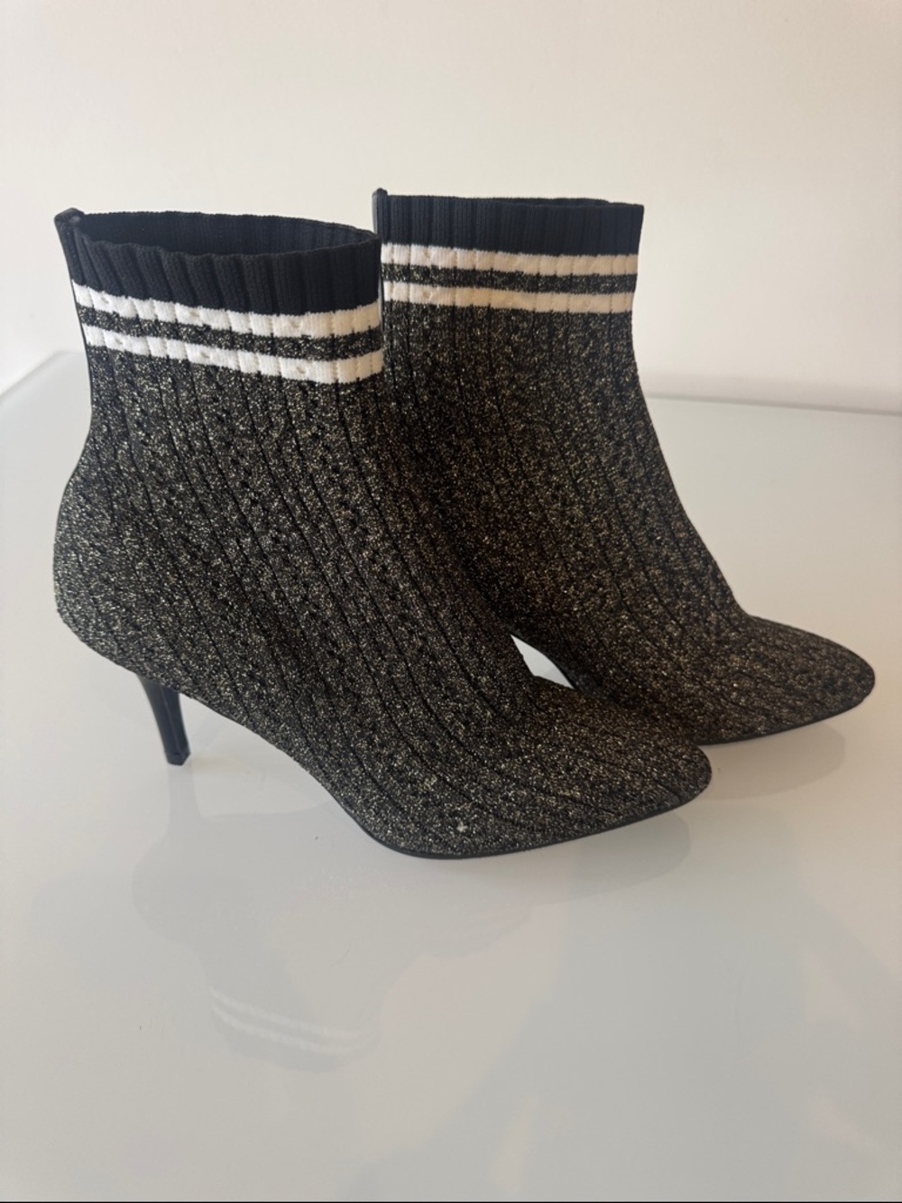 Stuart Weitzman Waverly Sock Bootie Black Metallic Size 7.5 - Picture 4 of 9